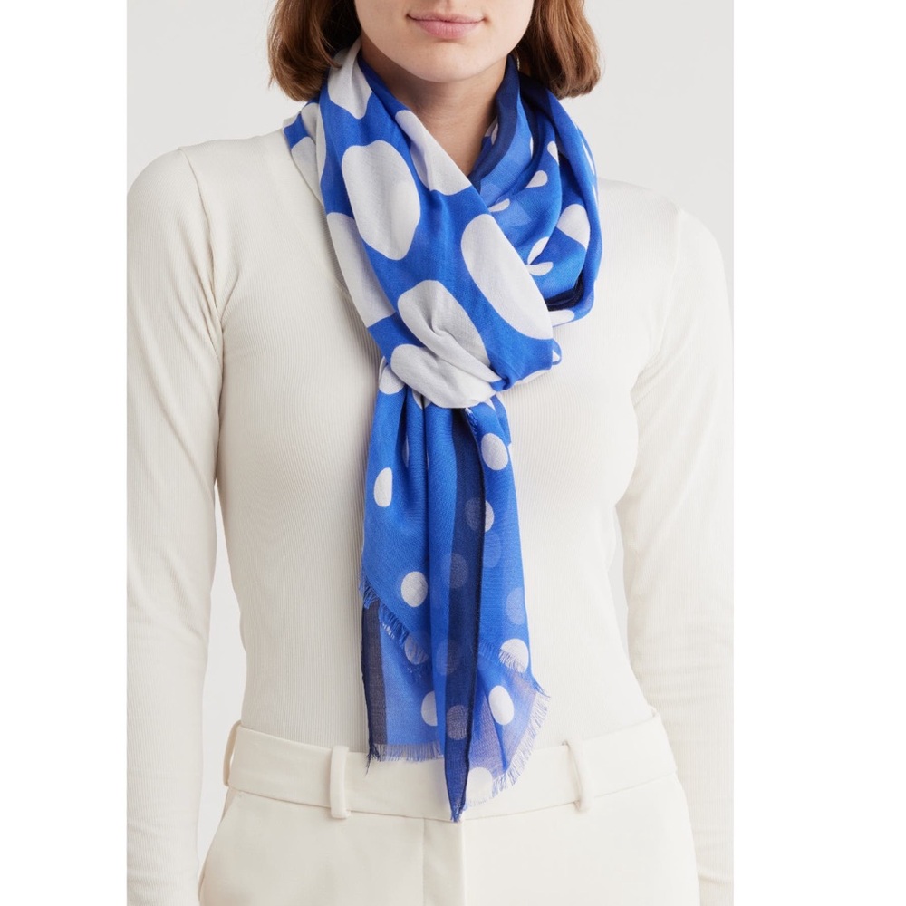 Kate Spade Blue Polka Dot Oblong Scarf